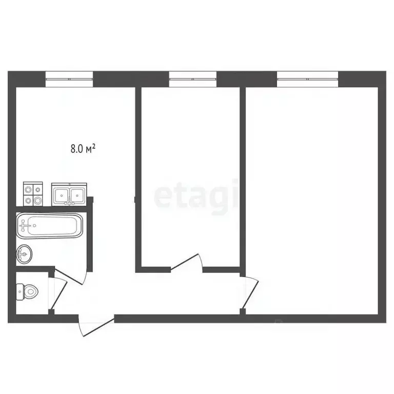 2-к кв. Ханты-Мансийский АО, Ханты-Мансийск ул. Крупской, 20 (42.8 м) - Фото 1