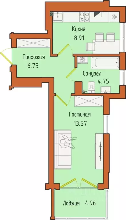 1-к кв. Калининградская область, Светлогорск пос. Отрадное,  (38.94 м) - Фото 0