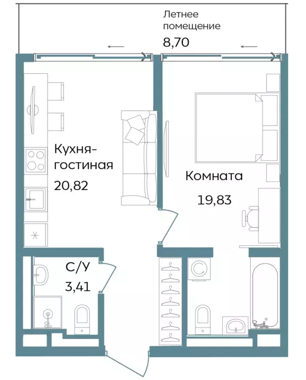 2-к квартира, 52.76 м - Фото 0