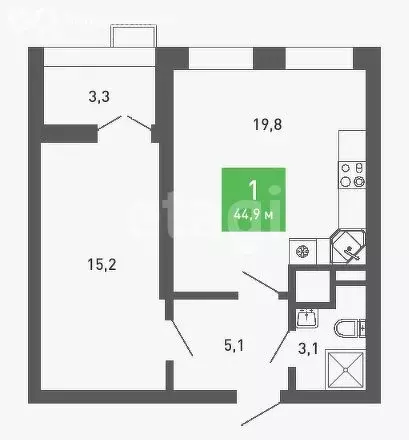 1-комнатная квартира: Воронеж, бульвар Содружества, 5 (44.9 м) - Фото 1