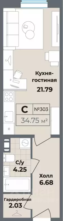 Студия Санкт-Петербург Лиговский просп., 127 (34.75 м) - Фото 0