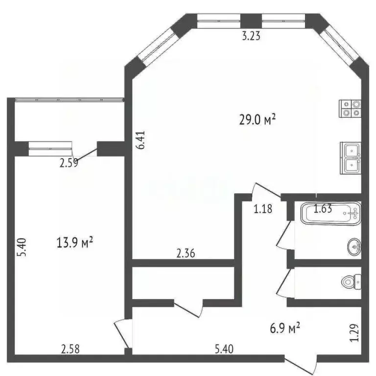 1-к кв. Вологодская область, Вологда ул. Гагарина, 80 (61.3 м) - Фото 2