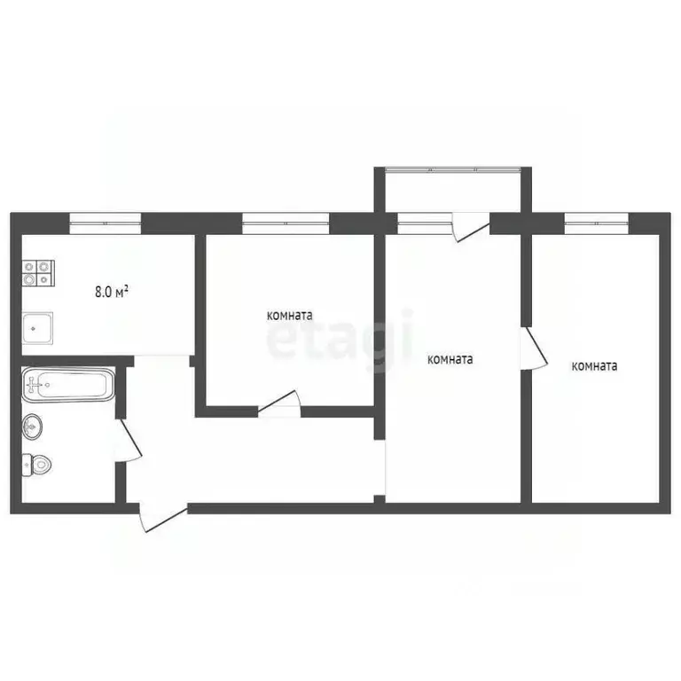 3-к кв. Костромская область, Кострома ул. Юных Пионеров, 1/3 (56.9 м) - Фото 2