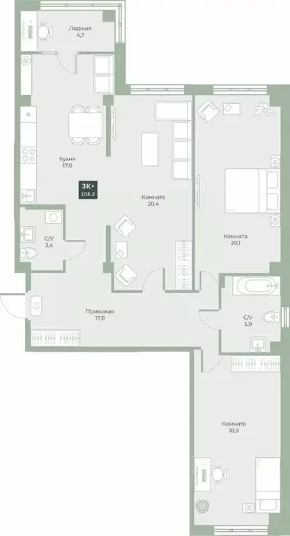 3-к кв. Курганская область, Курган Заозерный жилрайон, 6А мкр, ул. ... - Фото 1