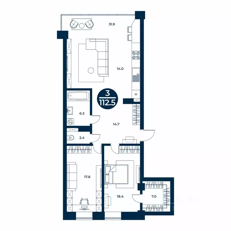 3-к кв. Хакасия, Абакан ул. Арбан, 22 (112.5 м) - Фото 1