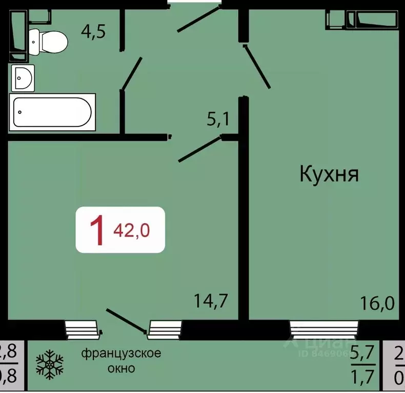 1-к кв. Красноярский край, Красноярск ул. Калинина (42.0 м) - Фото 0