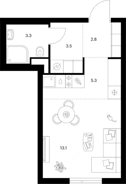 Студия Москва № 76 кв-л,  (28.0 м) - Фото 1