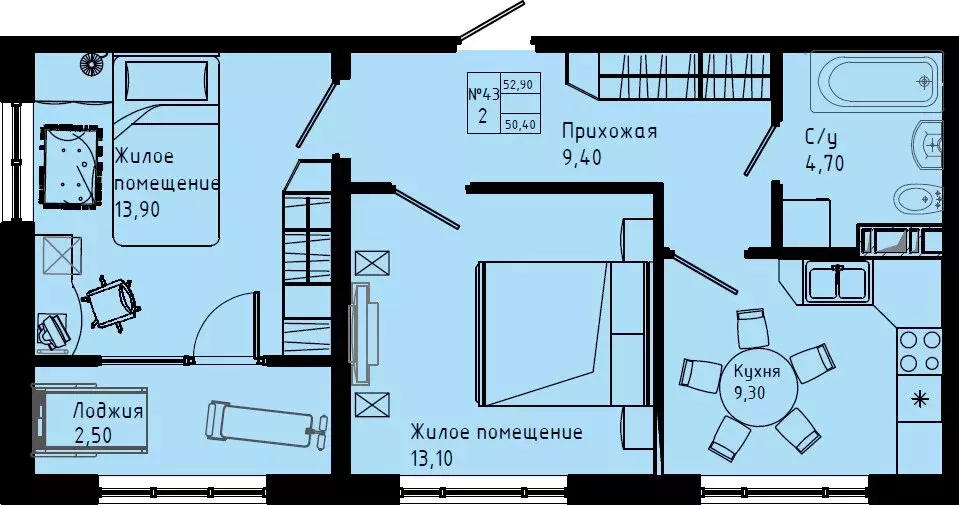 2-комнатная квартира: Коммунар, Железнодорожная улица, 41к3 (52.9 м) - Фото 1
