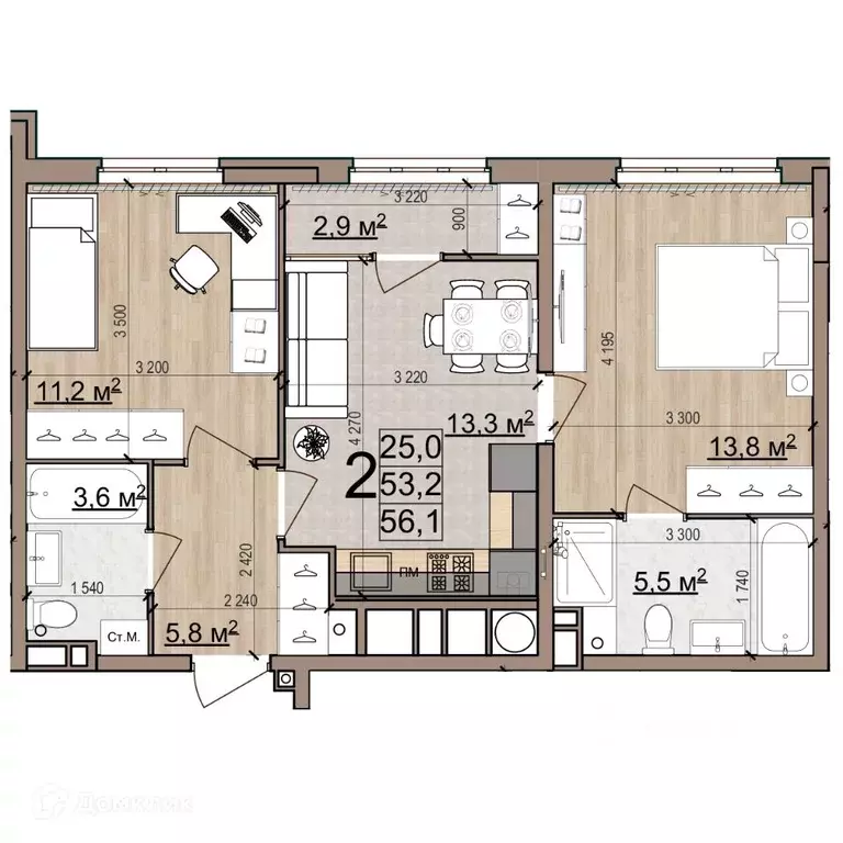2-к кв. Рязанская область, Рязань Еврокласс жилой комплекс (56.1 м) - Фото 1
