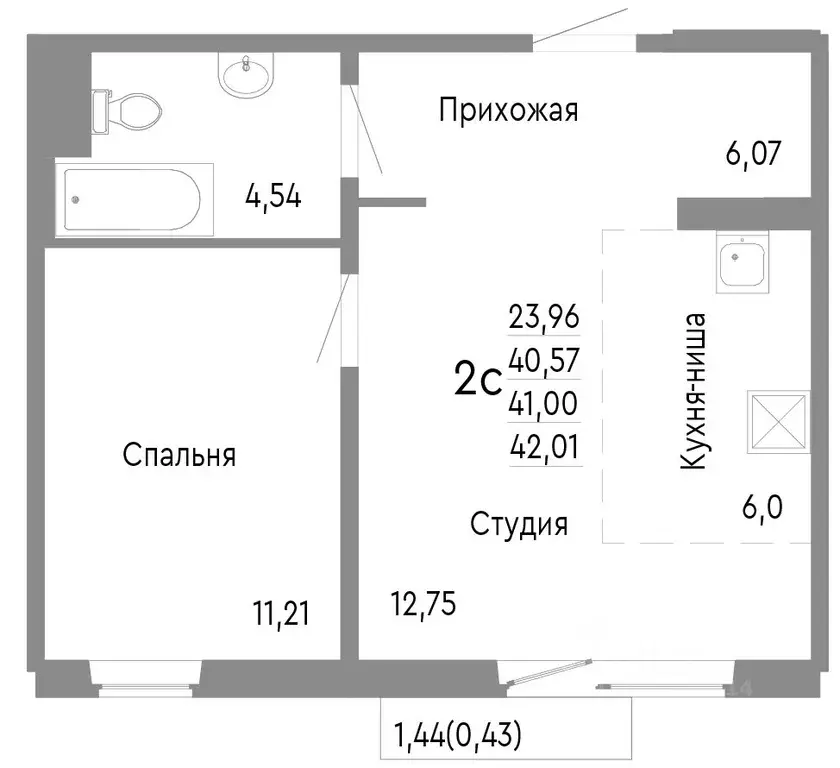 2-к кв. Челябинская область, Челябинск Нефтебазовая ул., 1к2 (41.0 м) - Фото 0