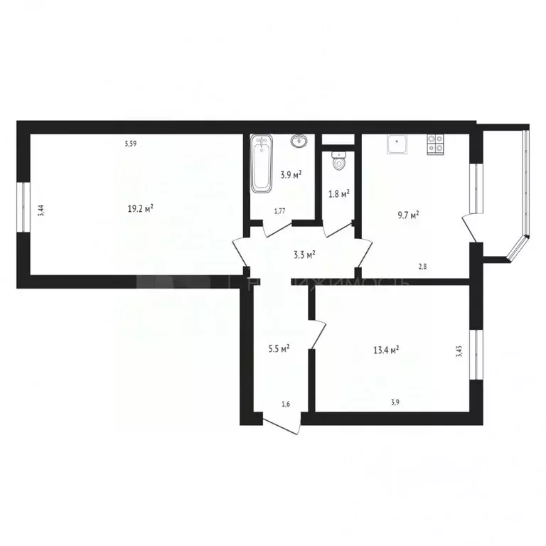 2-к кв. Тюменская область, Тюмень ул. Пермякова, 68 (56.8 м) - Фото 1