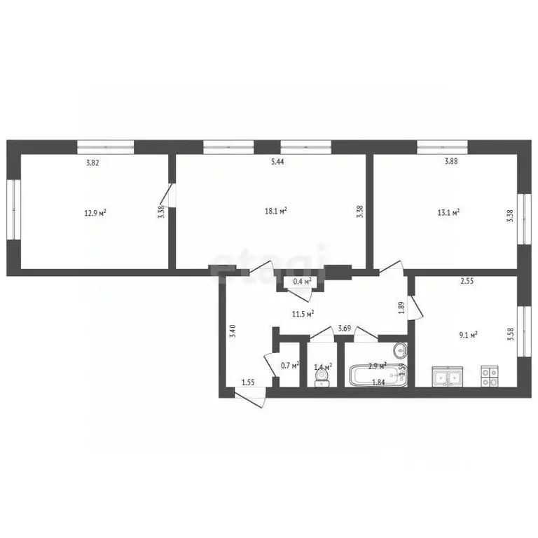 3-к кв. Саха (Якутия), Якутск Октябрьская ул., 5 (70.1 м) - Фото 1