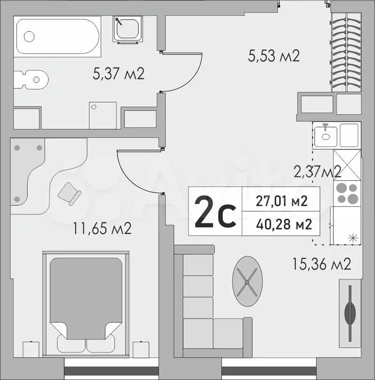 2-к. квартира, 40,3 м, 4/10 эт. - Фото 0