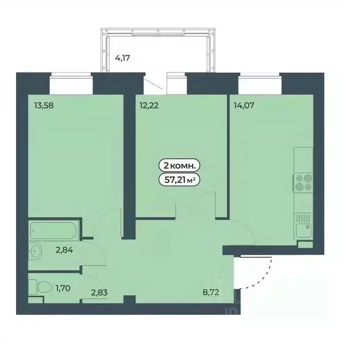 2-к кв. Красноярский край, Красноярск ул. Светлова, 12 (57.21 м) - Фото 1