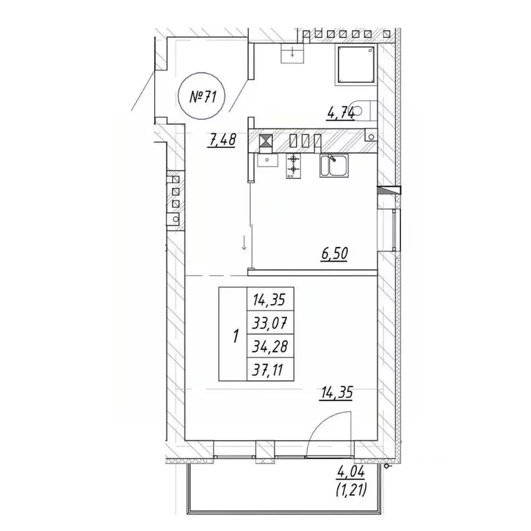 1-к кв. Калининградская область, Зеленоградск  (34.28 м) - Фото 1