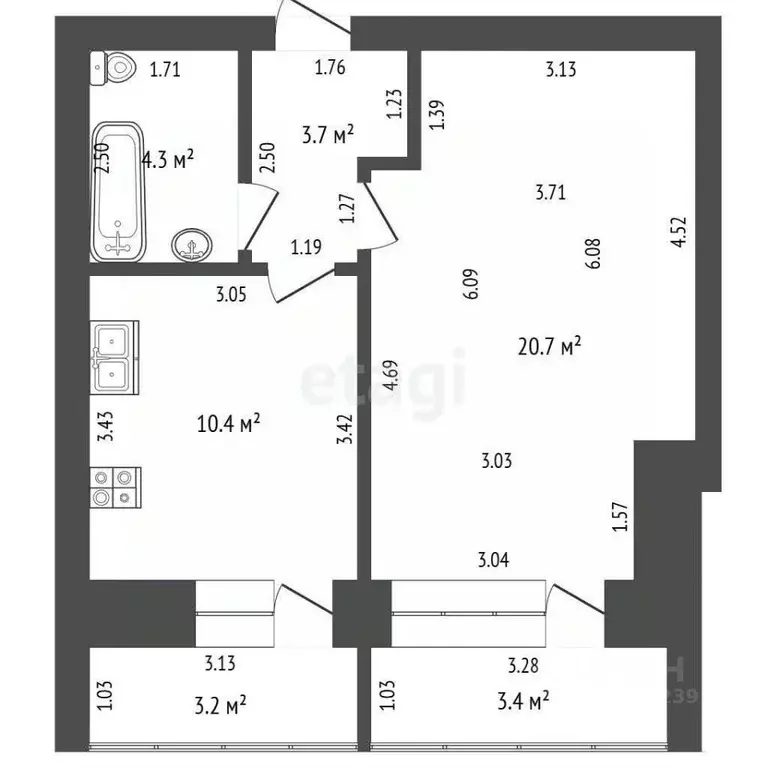 1-к кв. Башкортостан, Стерлитамак просп. Октября, 42 (42.0 м) - Фото 2