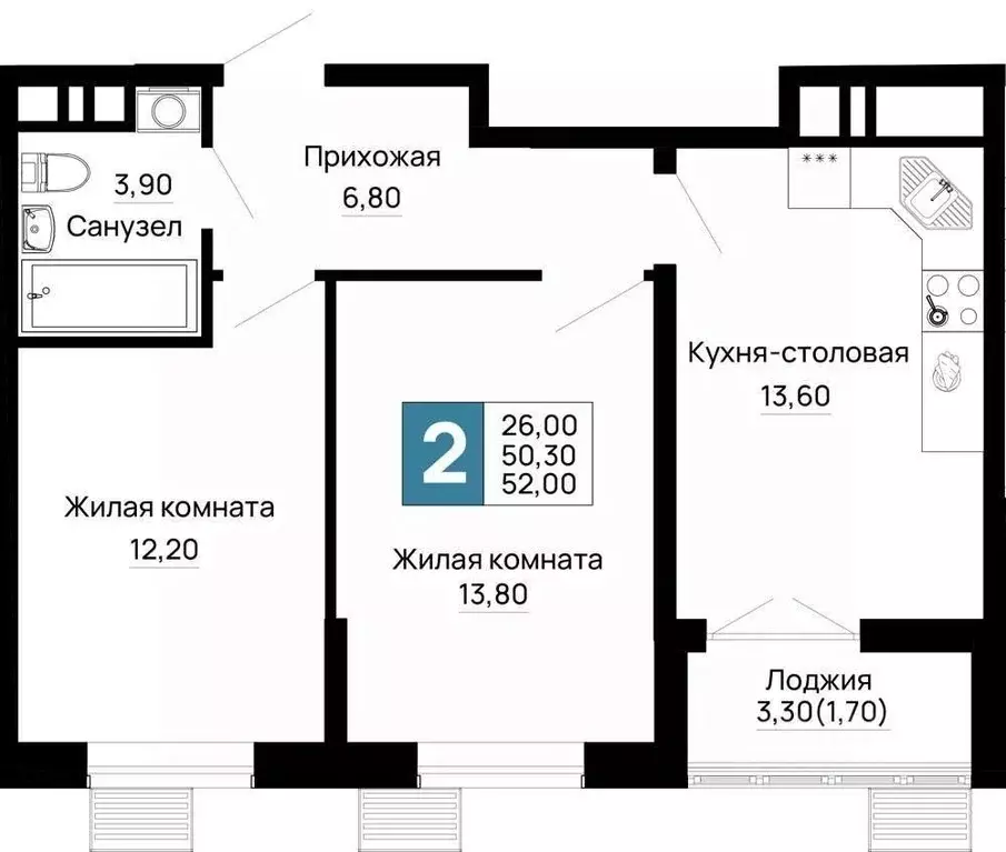 2-к кв. Адыгея, Тахтамукайский район, Яблоновский пгт Космическая ул., ... - Фото 1