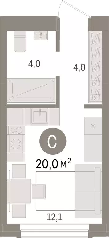 Квартира-студия: Новосибирск, улица Аэропорт (20.03 м) - Фото 1
