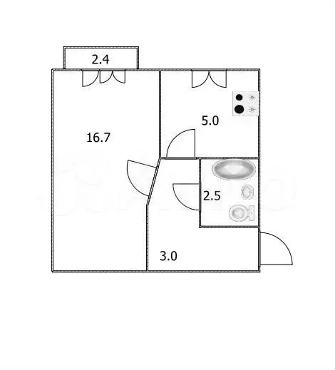 1-к. квартира, 30 м, 3/3 эт. - Фото 0