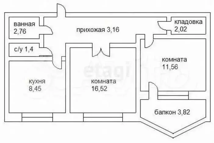 2-к. квартира, 51,8 м, 6/9 эт. - Фото 0