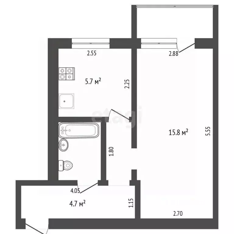 1-к кв. Тюменская область, Тюмень ул. 50 лет Октября, 39 (30.6 м) - Фото 2