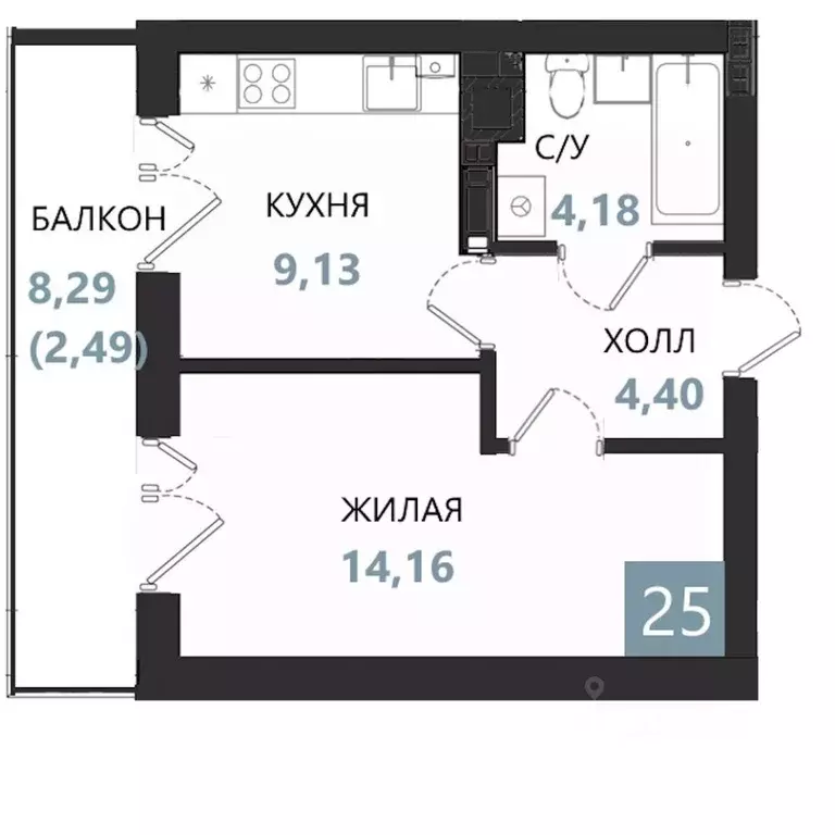 1-к кв. Калининградская область, Светлогорск  (34.36 м) - Фото 0
