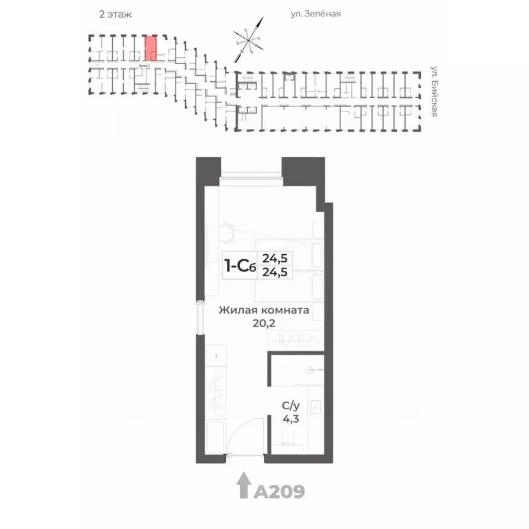 1-к кв. Алтайский край, Белокуриха  (24.5 м) - Фото 1