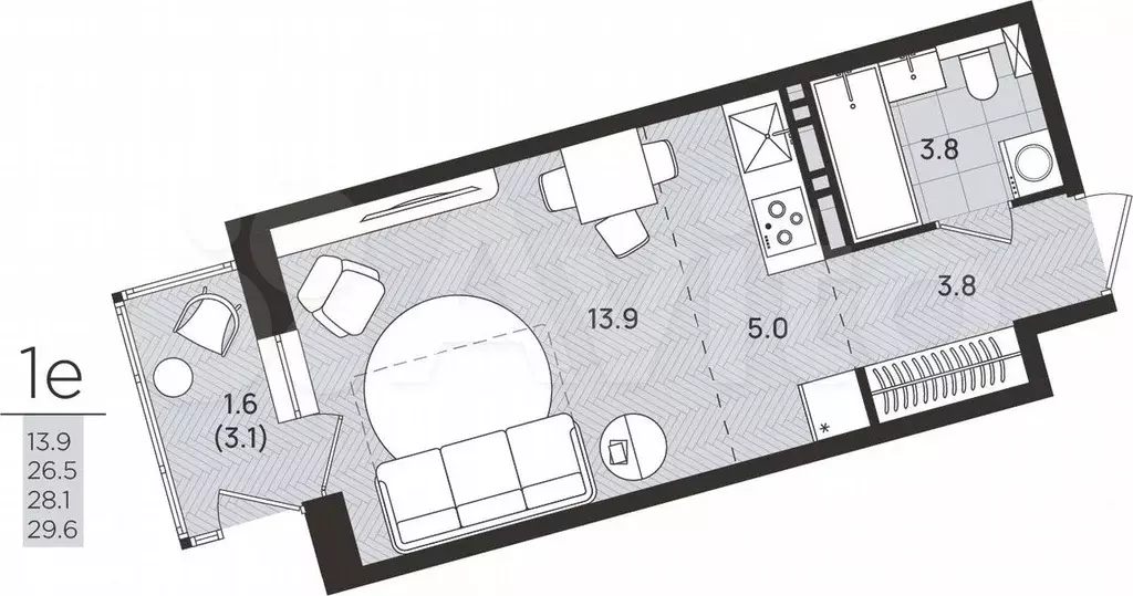 Квартира-студия, 28,1 м, 2/8 эт. - Фото 0