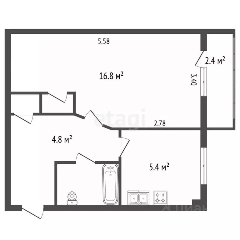 1-к кв. Санкт-Петербург, Санкт-Петербург, Пушкин Ленинградская ул., 33 ... - Фото 2