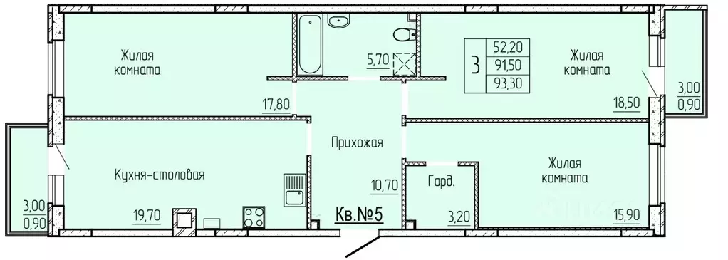 3-к кв. Ростовская область, Батайск ул. Макаровского, 4к1 (92.6 м) - Фото 0