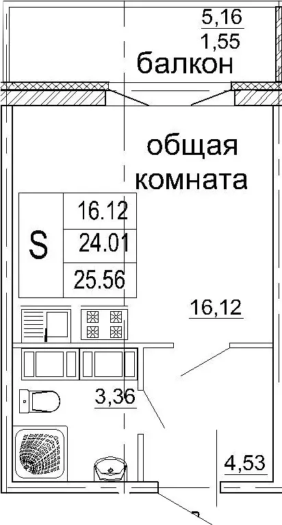 Продаётся квартира-студия, 25.56 м - Фото 1