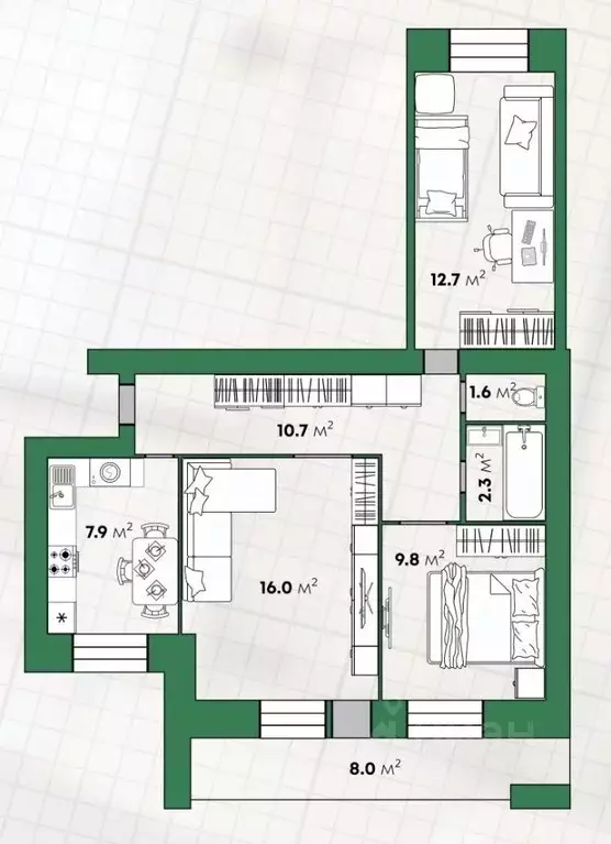 3-к кв. Кировская область, Киров Юго-Западный мкр, ул. Космонавта ... - Фото 2