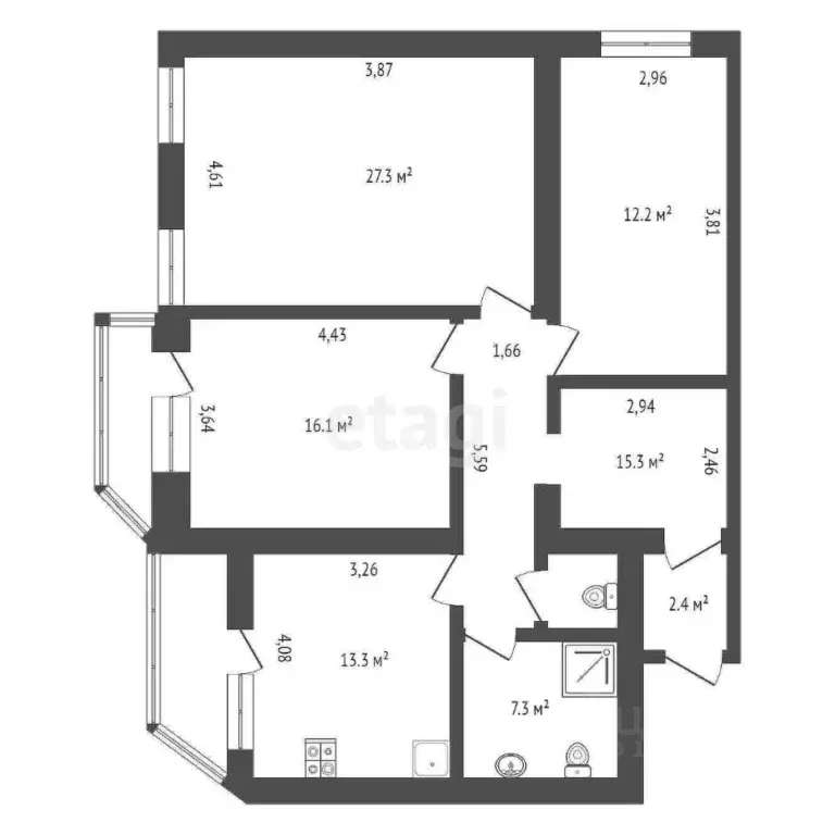 3-к кв. Амурская область, Благовещенск ул. Калинина, 52 (101.0 м) - Фото 1