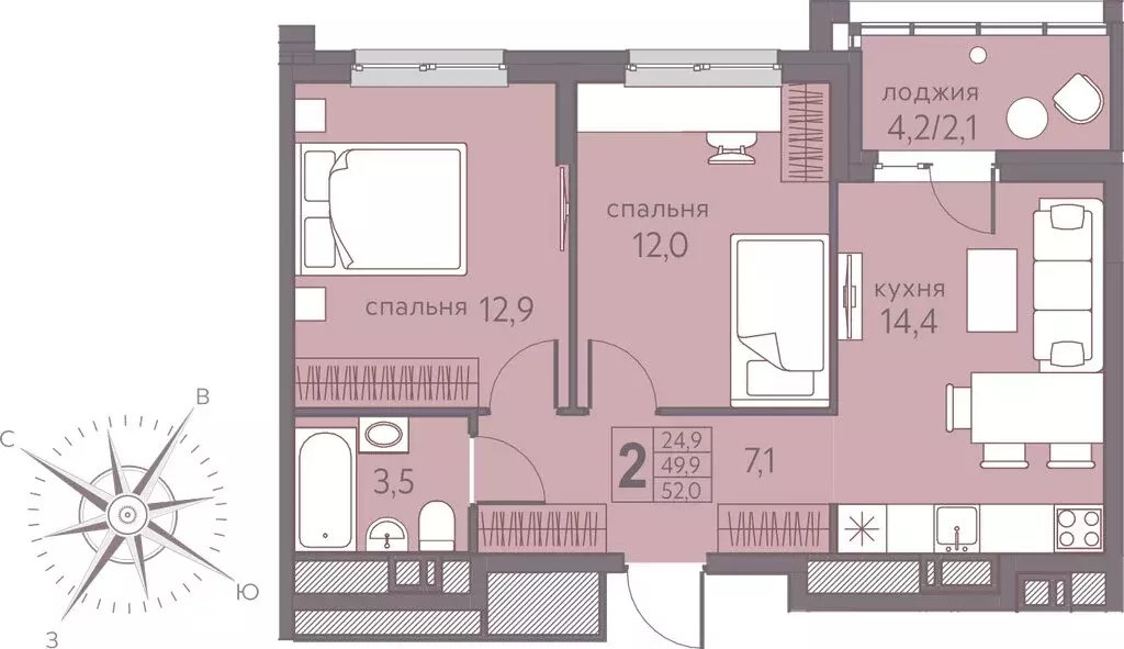 2-комнатная квартира: Пермь, Серебристая улица, 7 (52 м) - Фото 0