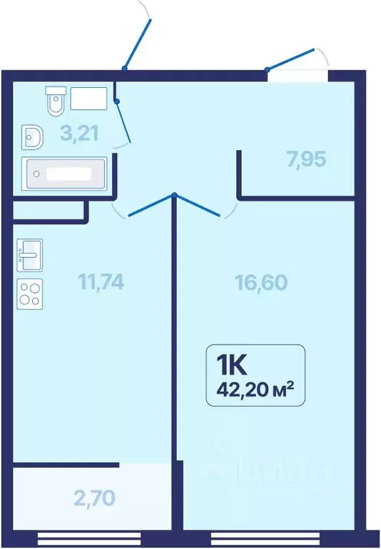 1-к кв. Свердловская область, Екатеринбург просп. Космонавтов, 9 (42.2 ... - Фото 1