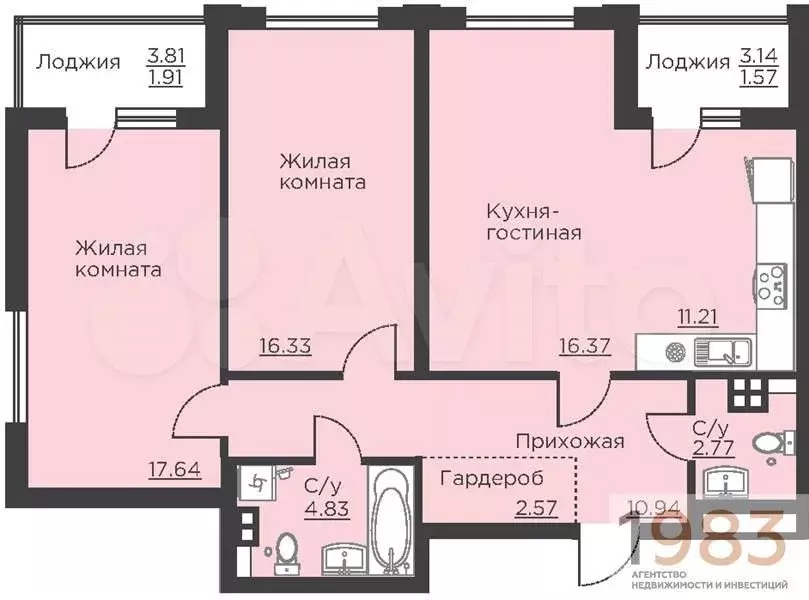 2-к. квартира, 86,1 м, 3/18 эт. - Фото 0