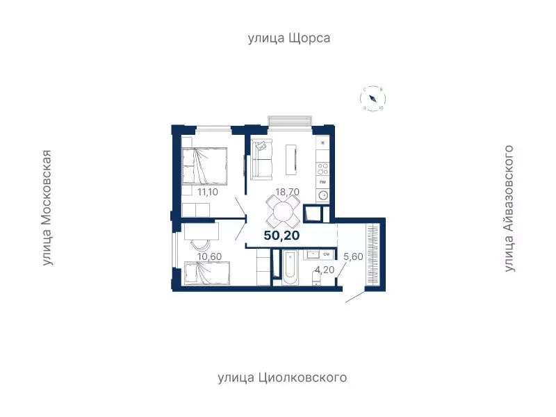 2-комнатная квартира: екатеринбург, московская улица, 249/2 (50.2 м) - Фото 0