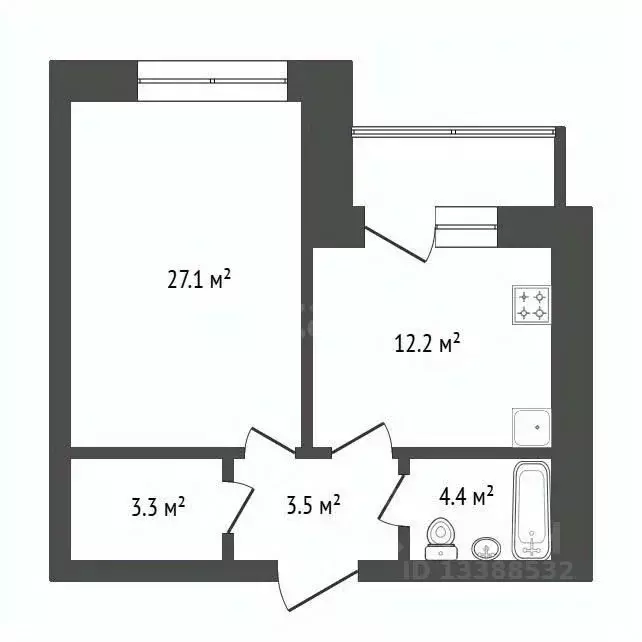 1-к кв. Красноярский край, Красноярск ул. Авиаторов, 21 (45.0 м) - Фото 1