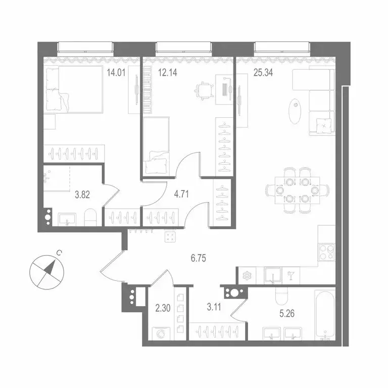 2-комнатная квартира: Санкт-Петербург, Матисов остров (77.44 м) - Фото 1