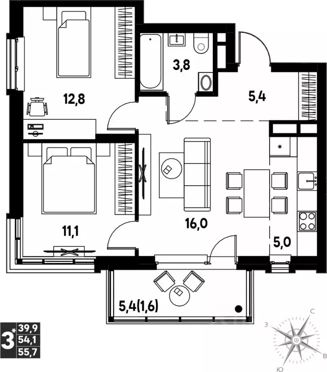 Студия Пермский край, д. Кондратово просп. Дягилева, 3 (55.7 м) - Фото 0