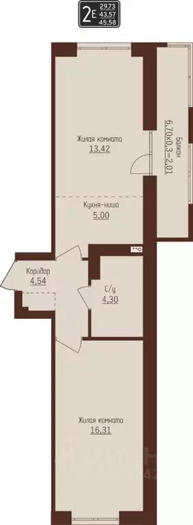 2-к кв. Пермский край, Пермь ул. Писарева, 8 (45.58 м) - Фото 1