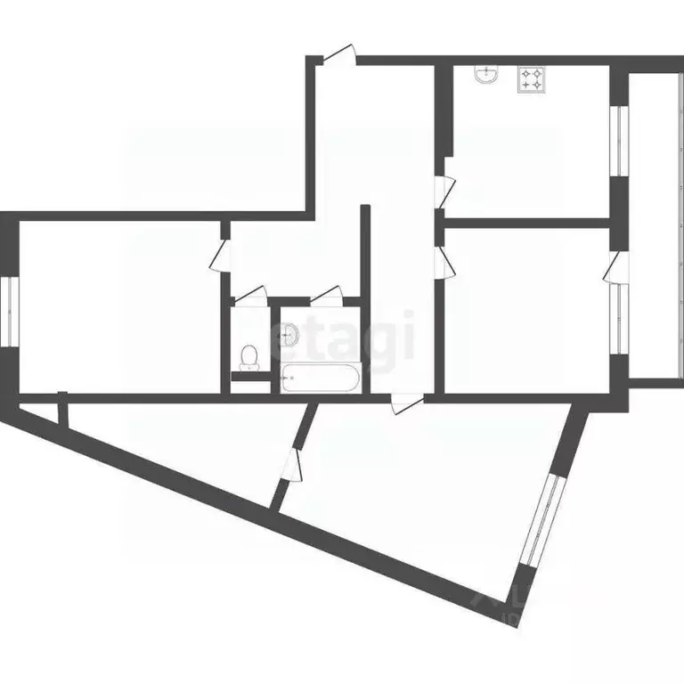3-к кв. Томская область, Томск ул. Андрея Крячкова, 21 (84.4 м) - Фото 2