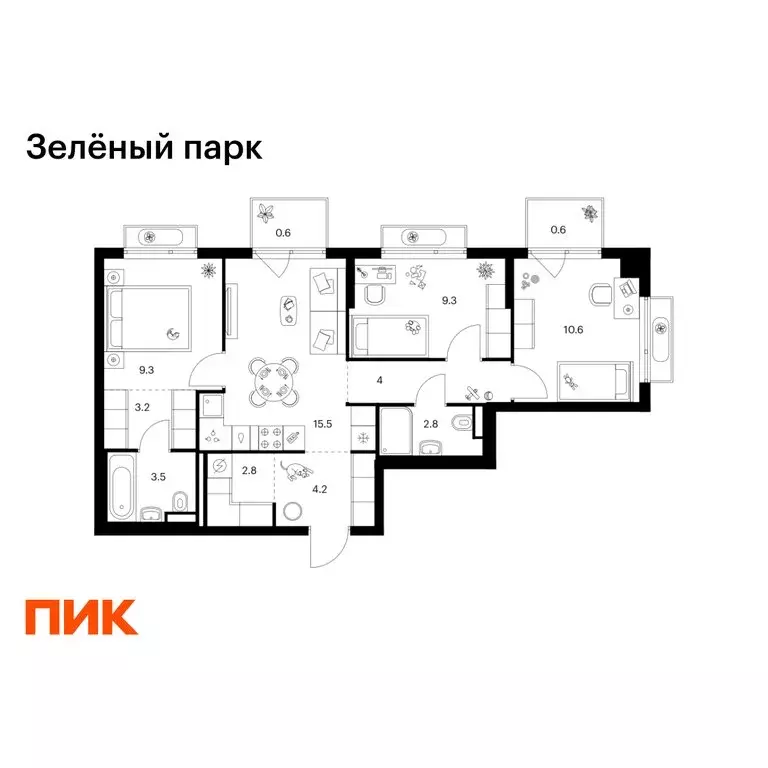 3-комнатная квартира: Зеленоград, 22-й микрорайон, ЖК Зелёный Парк, ... - Фото 1
