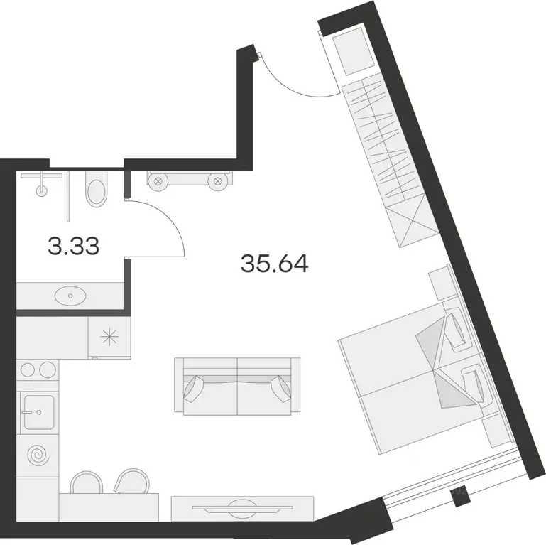 Студия Санкт-Петербург просп. Энергетиков, 2к1 (37.3 м) - Фото 1