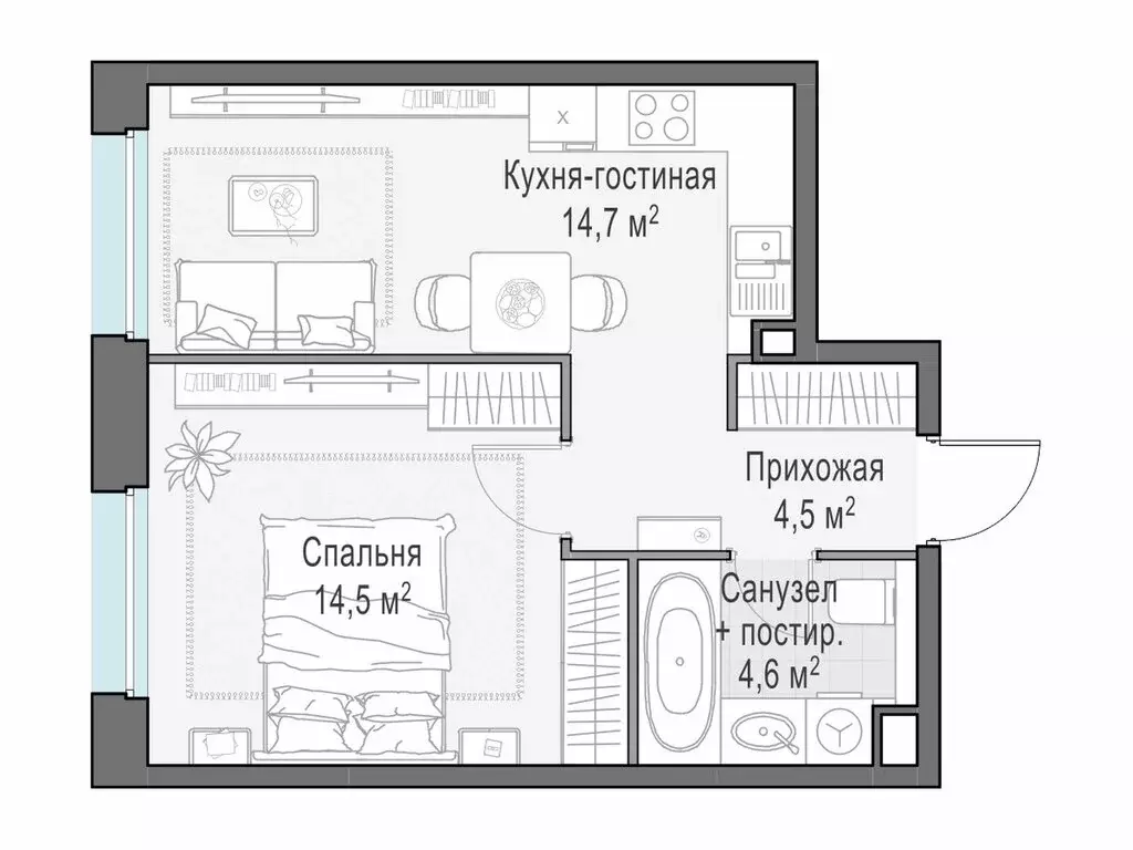 1-комнатная квартира: Мытищи, жилой комплекс Белый Grad, к11.3 (38.1 ... - Фото 0