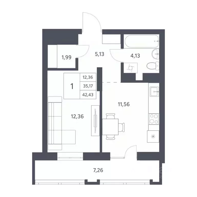 1-к кв. Новосибирская область, Новосибирск ул. Тюленина, 3 (35.17 м) - Фото 0