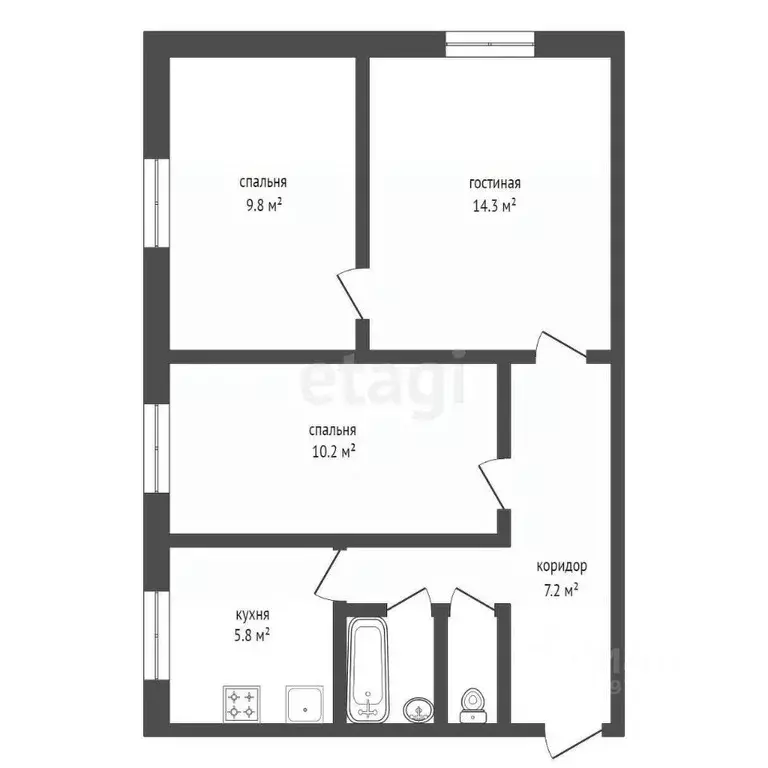 3-к кв. Башкортостан, Стерлитамак Железнодорожная ул., 16 (50.3 м) - Фото 2