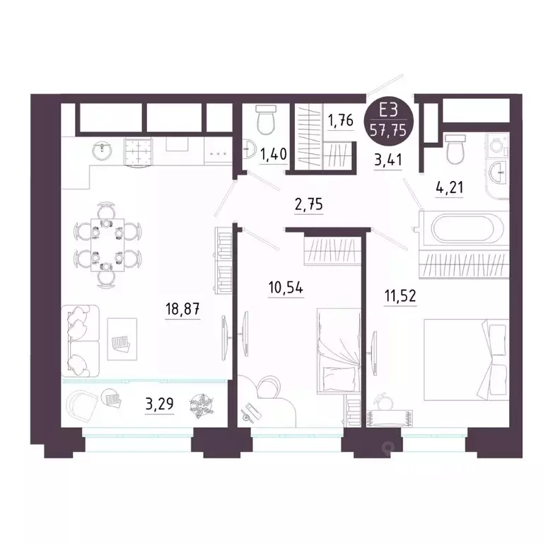 2-к кв. Рязанская область, Рязань Московское ш. (57.75 м) - Фото 1