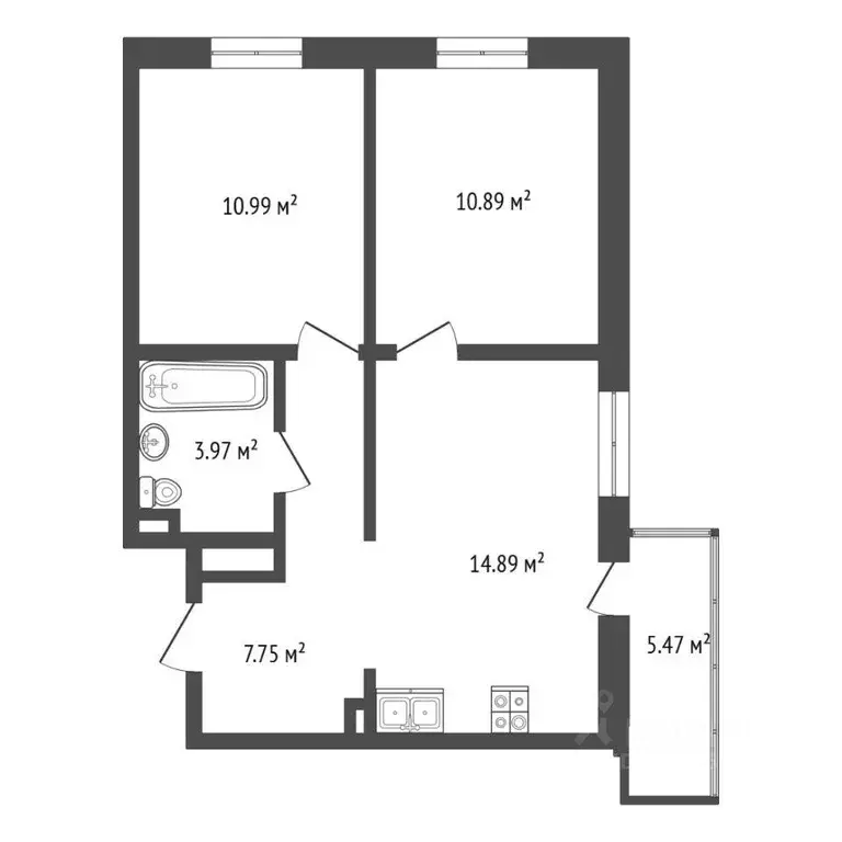 Квартира, 2 комнаты, 54 м - Фото 1