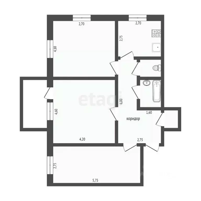 3-к кв. Бурятия, Улан-Удэ ул. Гагарина, 46 (72.2 м) - Фото 1